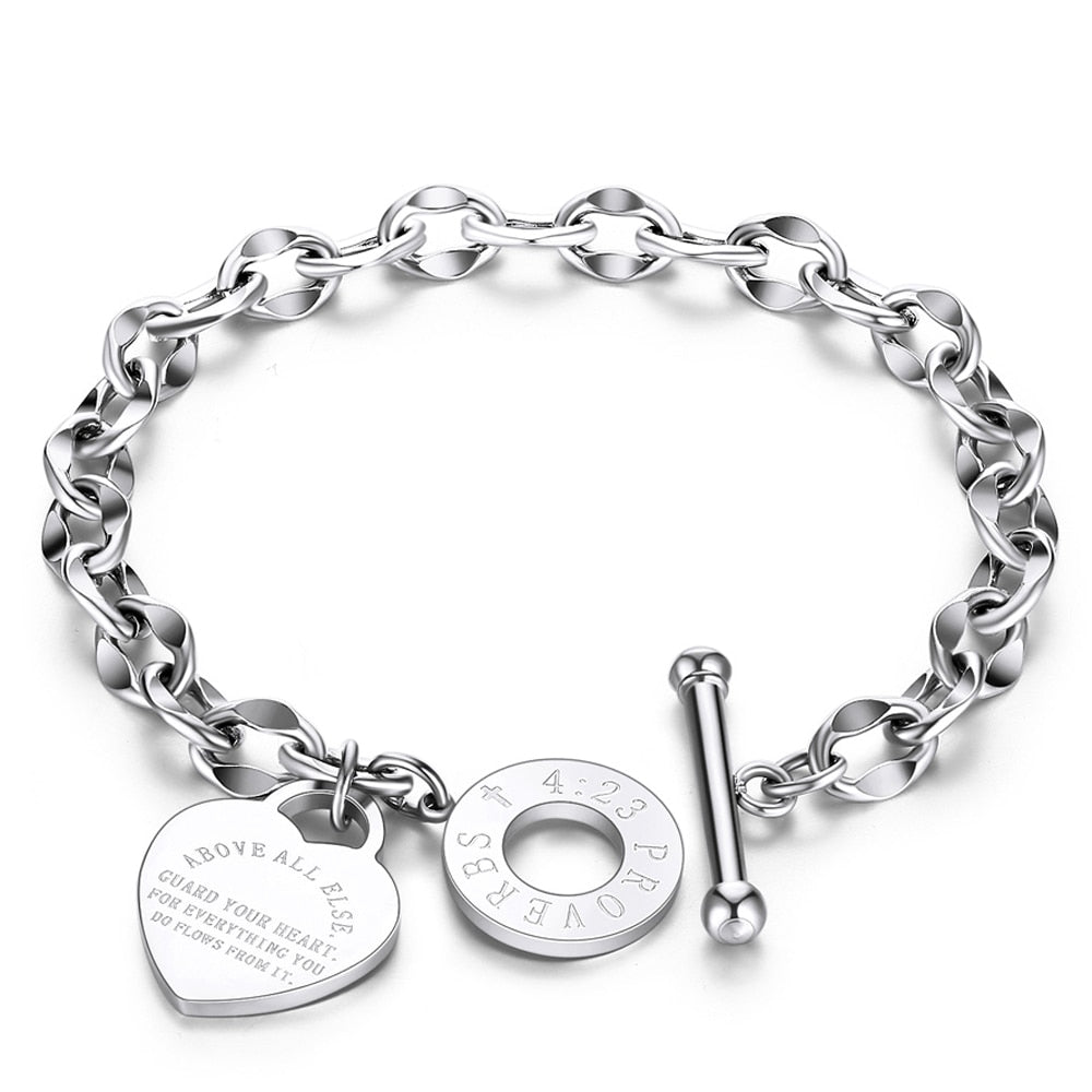 Heart Charms Bracelet for Women Toggle Clasp Closure