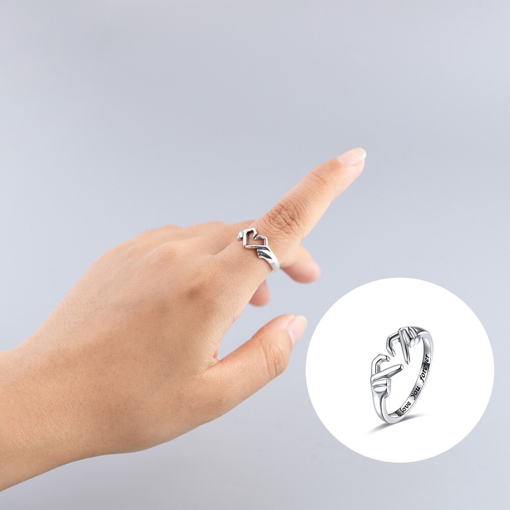 Korean Fashion Stainless Steel Rings Heart with Hands Finger Rings Adjustable Opening for Women Jewelry Man Rings Accessories