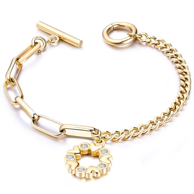 Heart Charms Bracelet for Women Toggle Clasp Closure