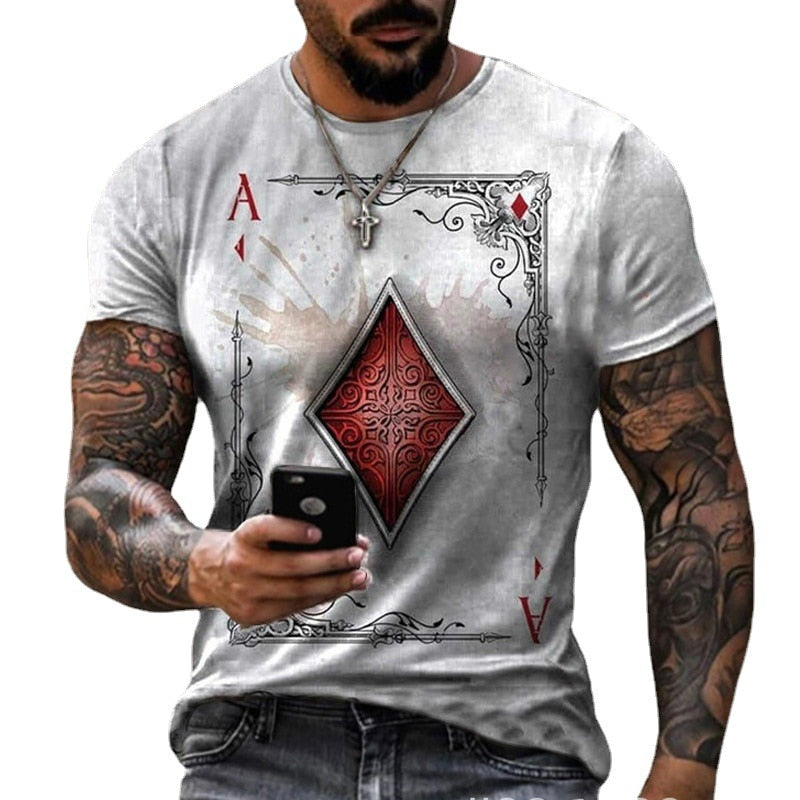 Fashion Playing Cards Lattice Square 3D Print Men's T-Shirts