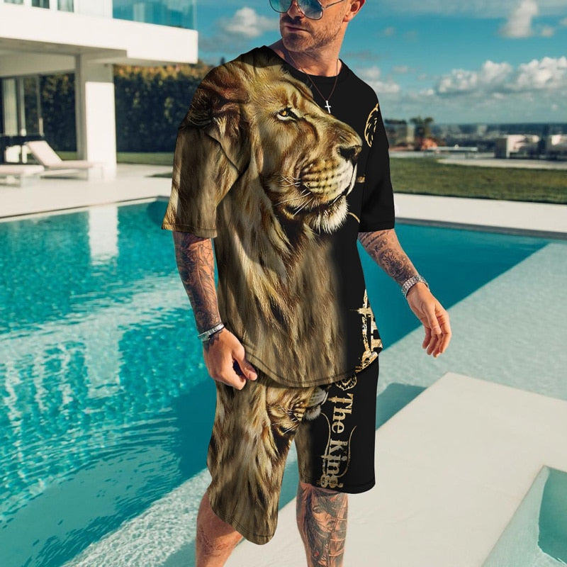 The Lion King Summer Streetwear Men's Outfit - Embrace Wild Style with 3D Printed T-Shirt and Shorts